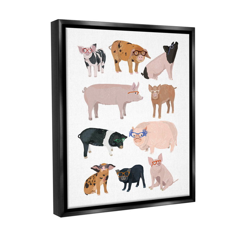 "Hipster Pigs In Glasses" par Hanna Melin sur toile, Cadre flottant noir de jais, H 31 po x l 25 po