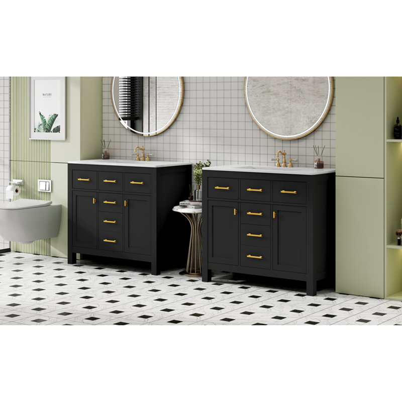 Spacious Storage Solid Wood Vanity Set Modern Style Bathroom Essentials