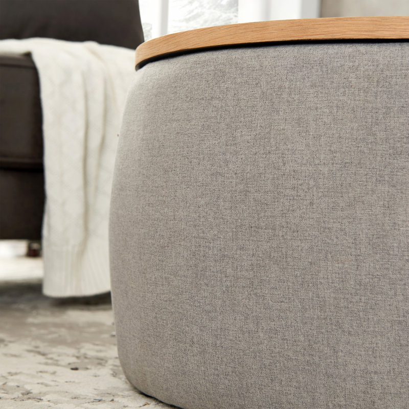 Repose-pieds rond avec rangement, fonction 2 en 1, table de bout avec repose-pieds, Gris clair