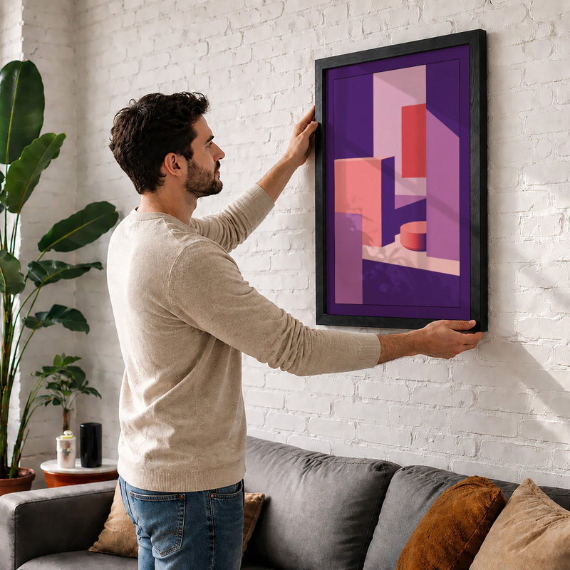 Geometric Chambers Minimalist - Framed Print, A4 - 29.7 x 21.0 cm, Oak
