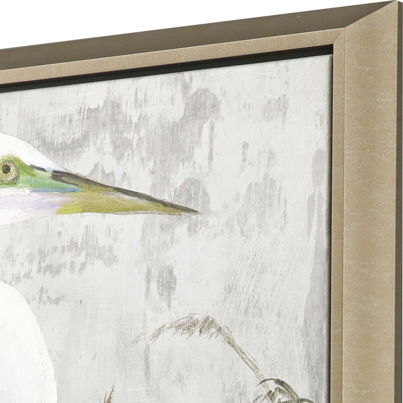 HomeRoots «Heron dans les roseaux, art mural à cadre flottant argenté»