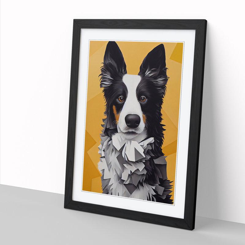 Border Collie Cubism - Single Picture Frame Print, 64cm H x 46cm W x 2cm D, Black Framed