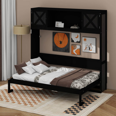 Grand lit escamotable avec armoires de rangement