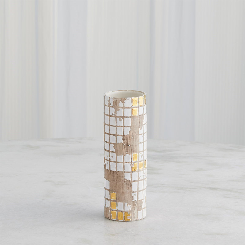 Golden Mosaic Vase-Med, 10" H x 3.25" W x 3.25" D