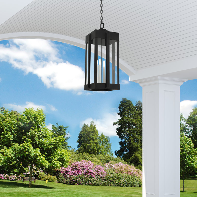 Lanterne suspendue d'extérieur à 4 ampoules Ikeisha H 27,875 po, Noir