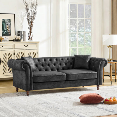 Modern Chesterfield Sofa Couch, 83.25-inch PU Leather Loveseat Sofa with Rolled Arms and Tufted Button, Mid Century Modern 3-Seater Sofa Tufted Couch, Deep Seat Small Couch for Living Room, Office