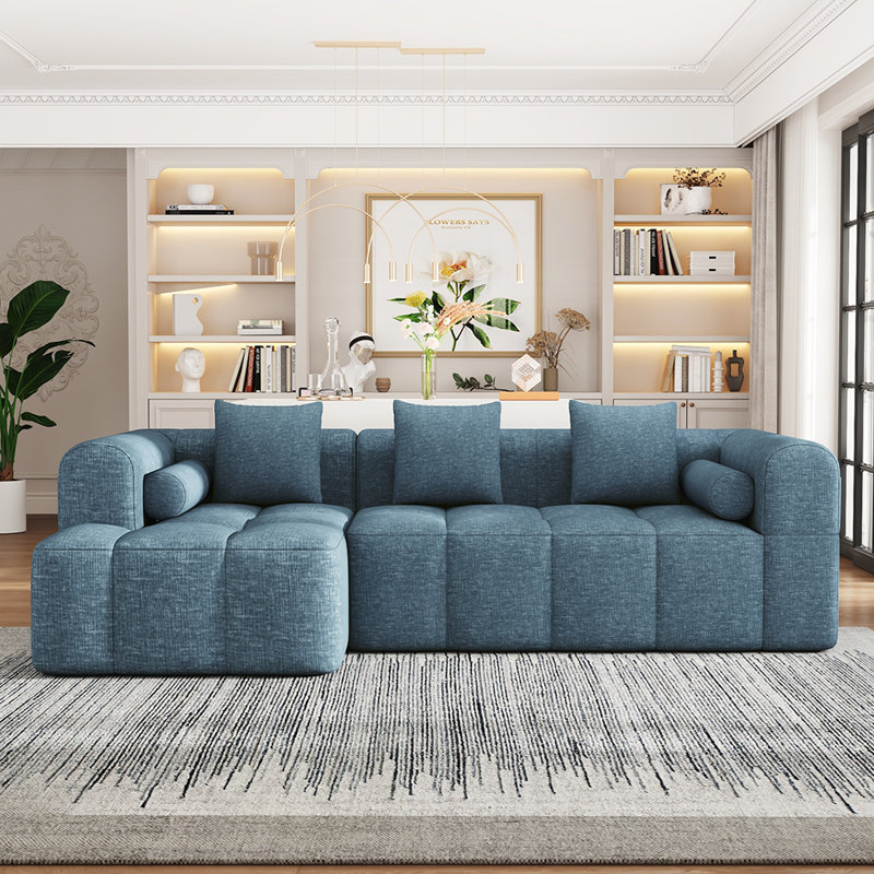 Canapé modulaire avec agencements flexibles et mousse haute densité pour un confort et une esthétique moderne, Bleu