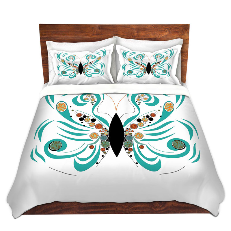 Ensemble de housse de couette en microfibre DiaNoche par Marci Cheary - blanc papillon