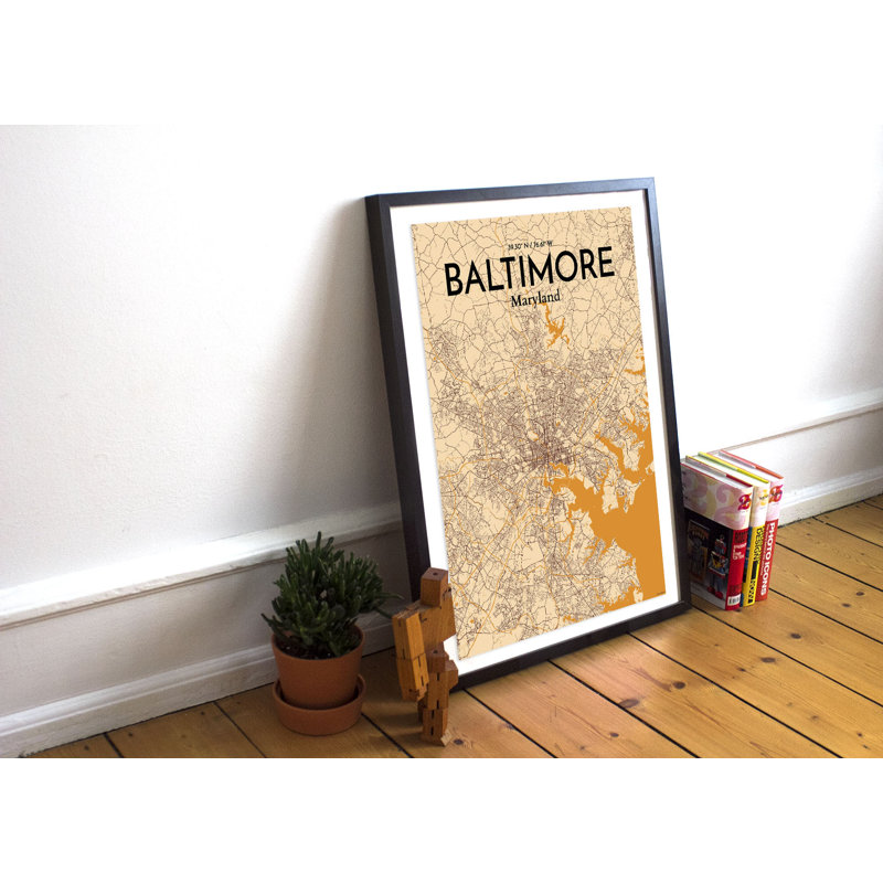 «Baltimore City Map», reproduction d'impression sur affiche en orange clair, H 17 po x l 11 po