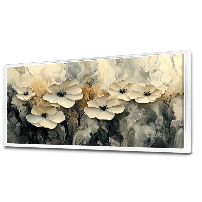Ilaisaane crème fleurs abstraites dans le vent II - fleurs abstraites, art mural, H 28 po x l 60 po, Blanc