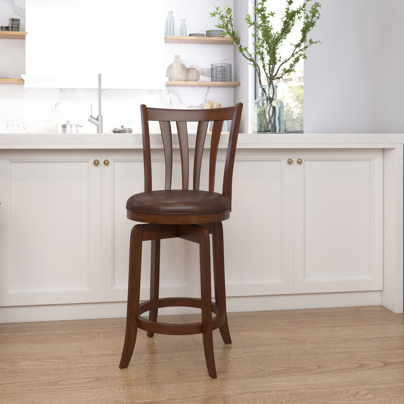 Tabouret de bar et de comptoir pivotant Asharn, Cuir cerise, Tabouret de comptoir (siège d'une hauteur de 25,5