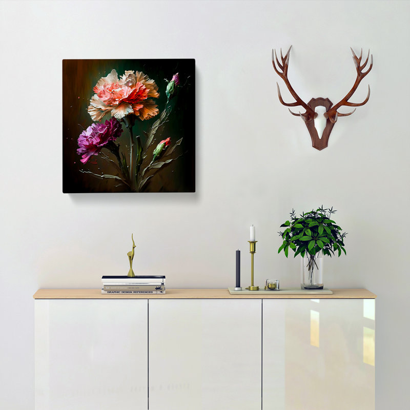 Carnation Flower Palette Knife Painting - Print, 50cm H x 50cm W x 3cm D