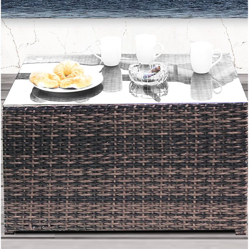 Table basse rectangulaire brune avec plateau et piètement en verre résistant, 45,7 cm (H) x 83,8 cm (L) x 55,9 cm (l), pour de multiples usages.