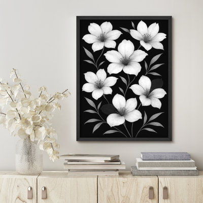 Black and White Floral Framed Wall Art Print, Elegant Botanical Design for Chic Home Decor