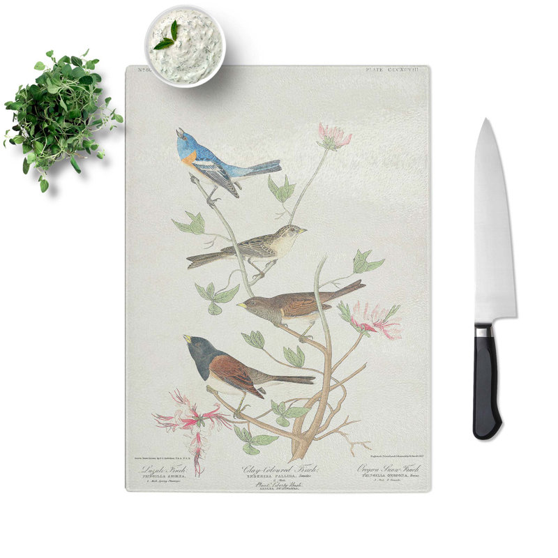 Tempered Glass a Collection of Finch Birds Chopping Board, 20 cm W x 28.5 cm L