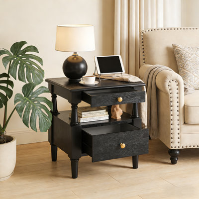 Modern Nightstand Bedside Table With Drawers & Open Shelf