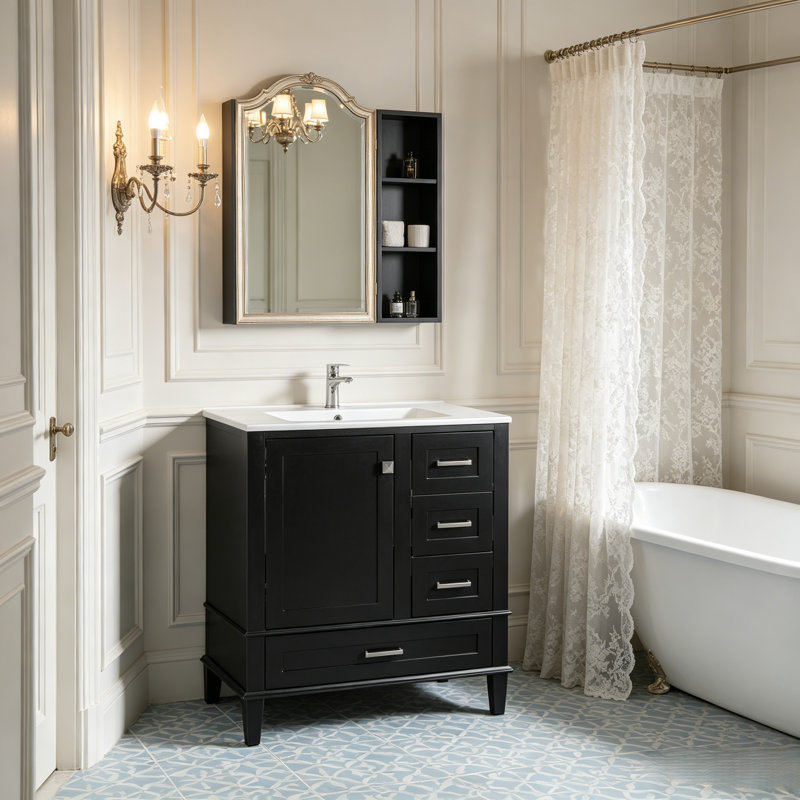 Meuble-lavabo 30 po avec lavabo, Noir / argenté