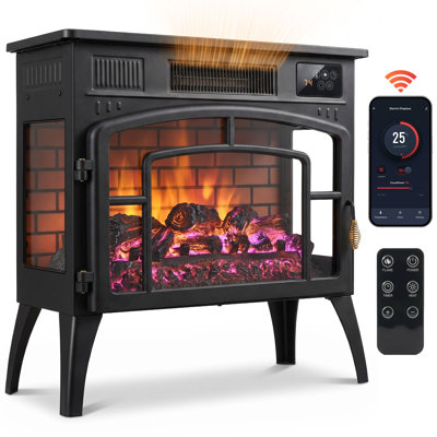 Smart Electric Fireplace Stove with 5-Colour Flame, Black