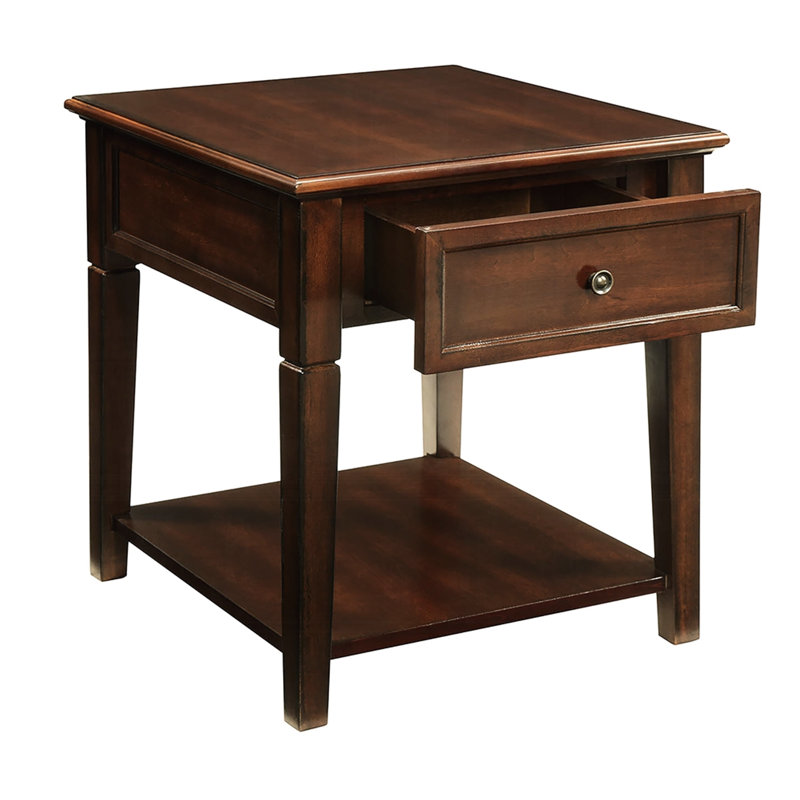 Table de bout en noyer avec design moderne et tiroir de rangement pratique en noyer synthétique