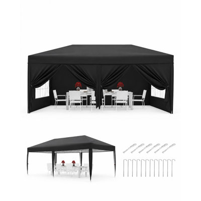 Pop-Up Gazebo with 6 Removable Sidewalls & 3 Height Settings | Waterproof, UPF 50+ Steel Frame, Carry Bag, 4 Weight Bags, Stakes & Guy Ropes for Garden