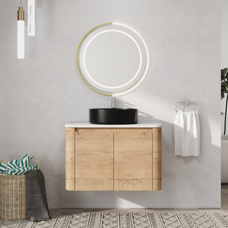 Meuble-lavabo mural simple avec lavabo en céramique, 30", Noir mat