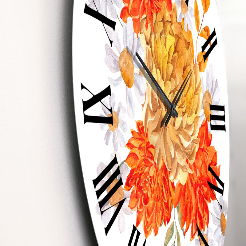 Autumn Bouquet with Orange and Yellow Flowers - Traditional Wall Clock, Large