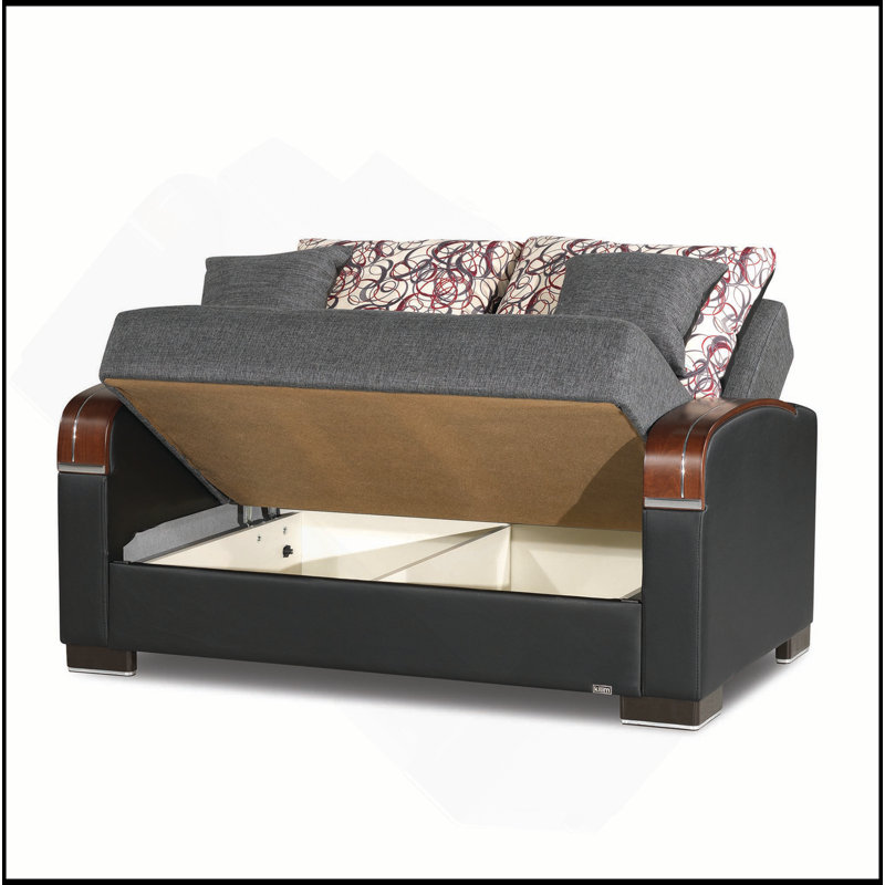Causeuse convertible rembourrée avec rangement, gris, Gris, Noir