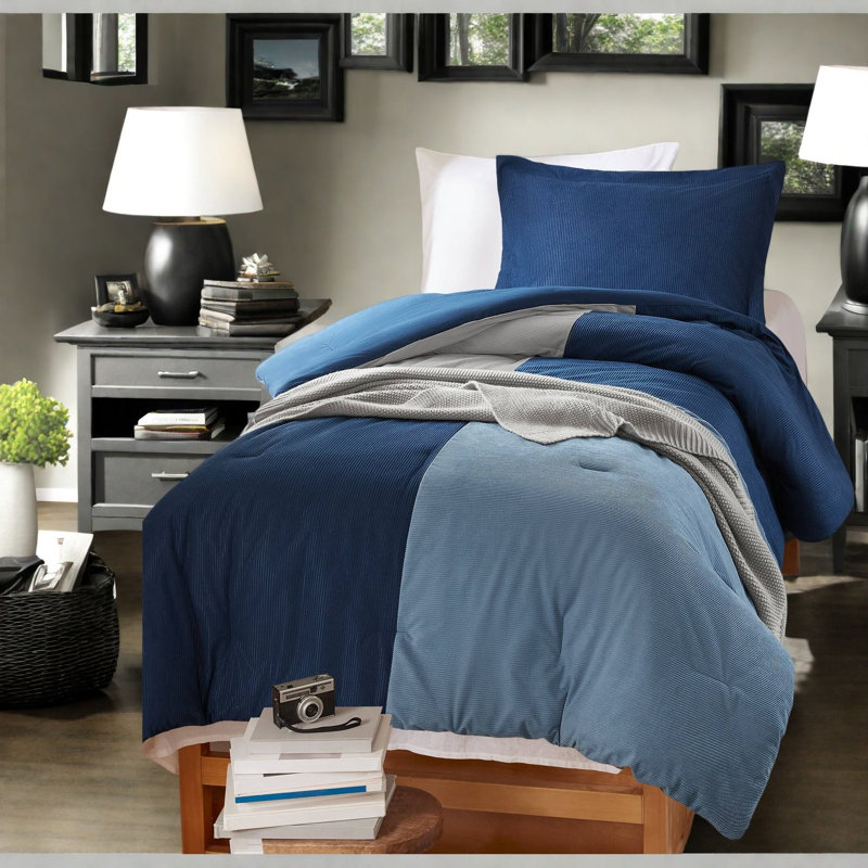 Ensembles de literie moelleux et moelleux pour lit simple TG, velours côtelé bleu moderne, dortoir