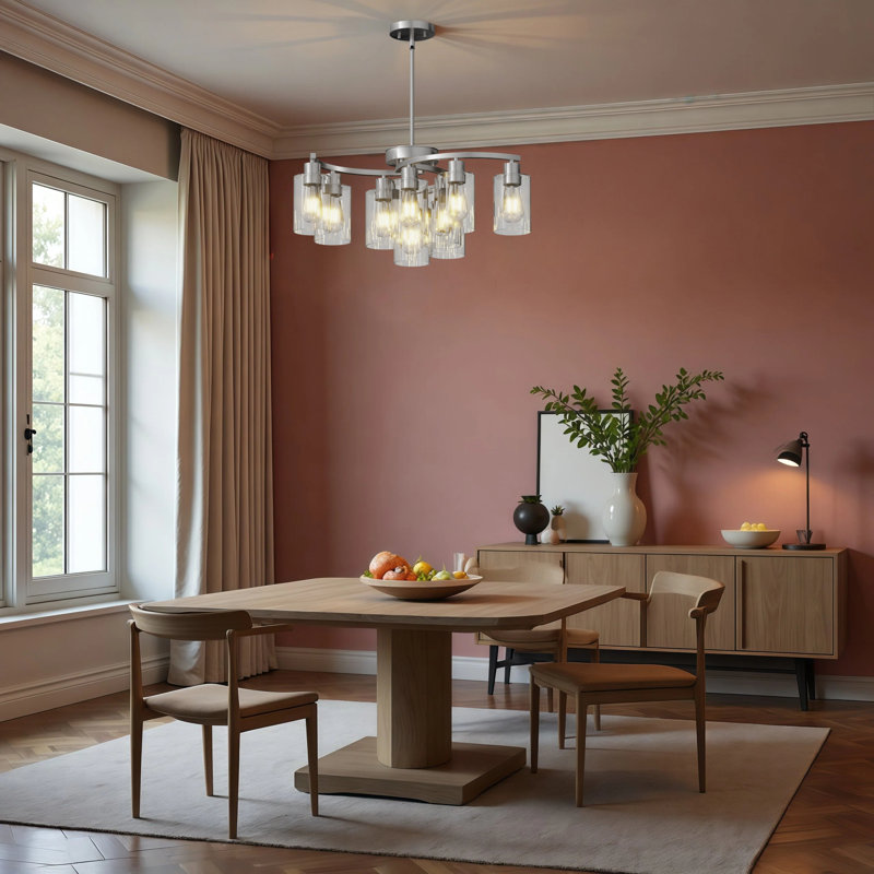 Lustre moderne à 6 lumières, hauteur réglable et plafond incliné compatible avec la salle à manger / salon, Argent argent