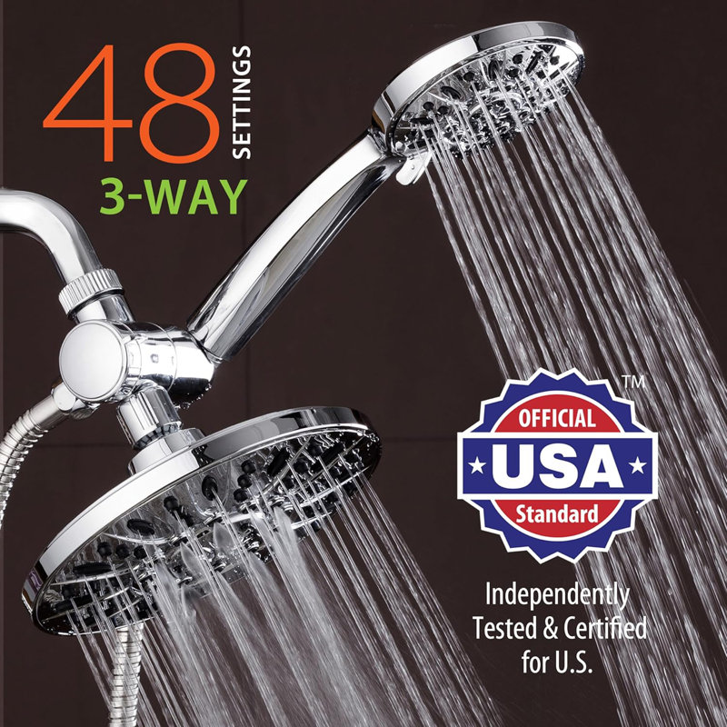 7" Dual High-Pressure Rainfall Combo Showerhead - Chrome Finish (3328)