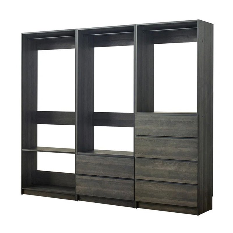 Dee Walk In Closet, Modular Freestanding Storage 4 Shelf 3 Rods, Brown, Black
