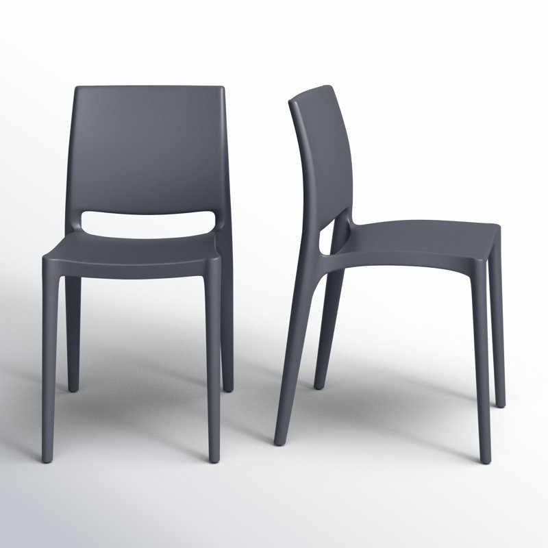 Chaise d'appoint empilage pour ensemble repas de patio Burt, Gris foncé