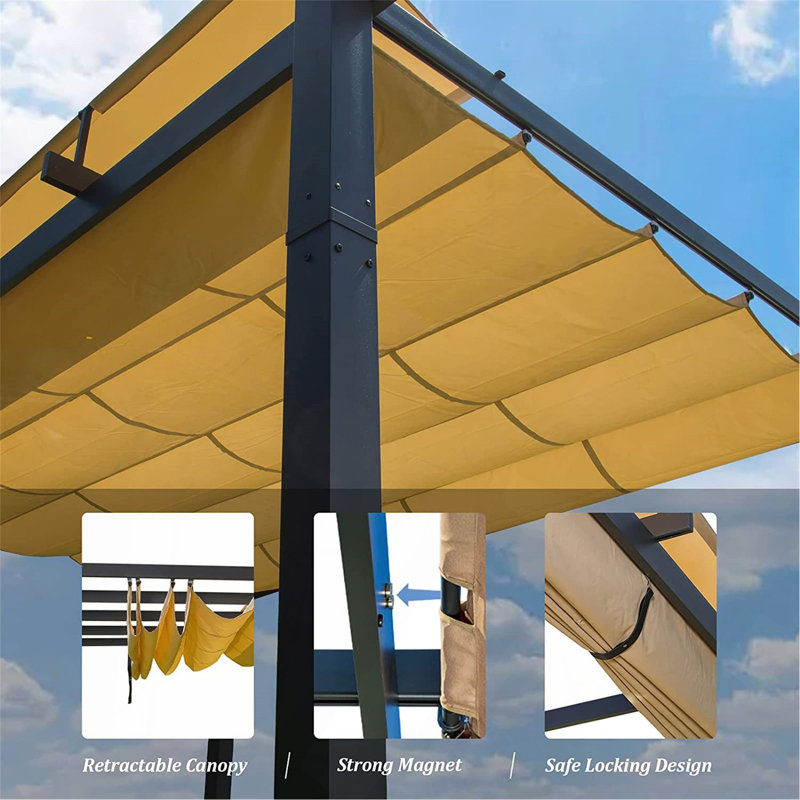 Outdoor Retractable Pergola With Weather - Resistant Sun Shade Canopy, Aluminum Pergola Gazebo For Bbq, Party, Wedding, Patio, Backyard, Deck, Garden