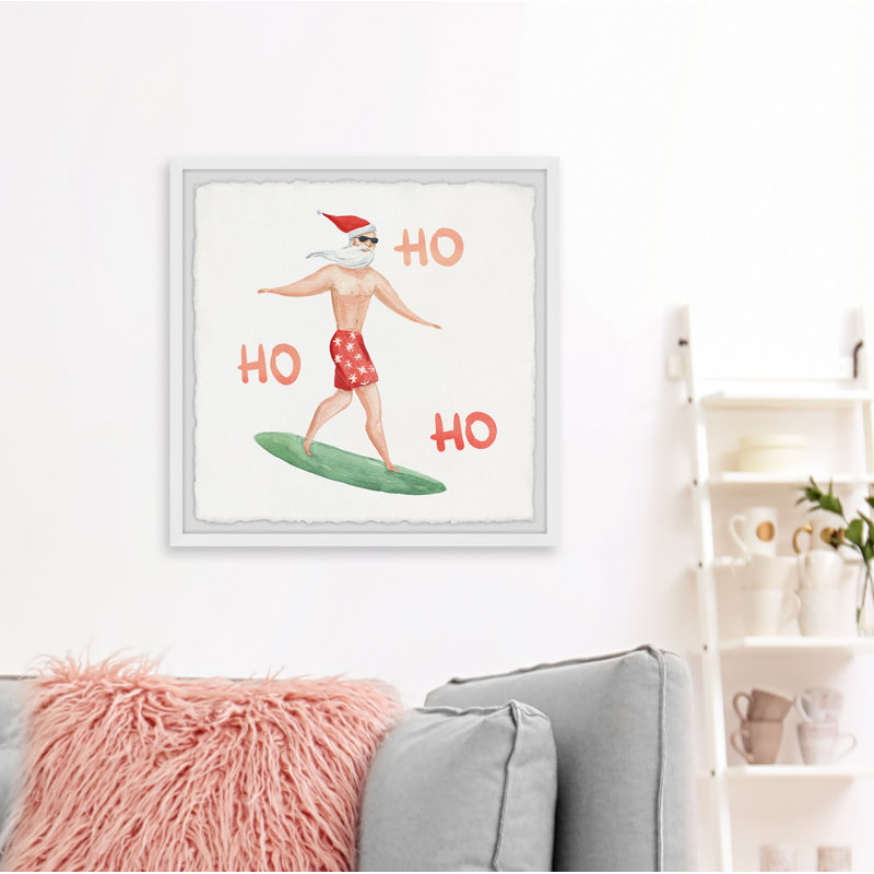 Santa Goes Surfing - Single Picture Frame Painting, 30cm H x 30cm W x 3.81cm D