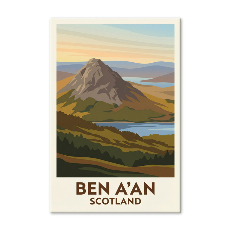 Ben A'an, Scotland - Romantic Highland Peak Travel Poster. Giclee Print On Wrapped Canvas. Wall Art, Home Decor - Natural Landmarks, Scotland - Wrapped Canvas Print