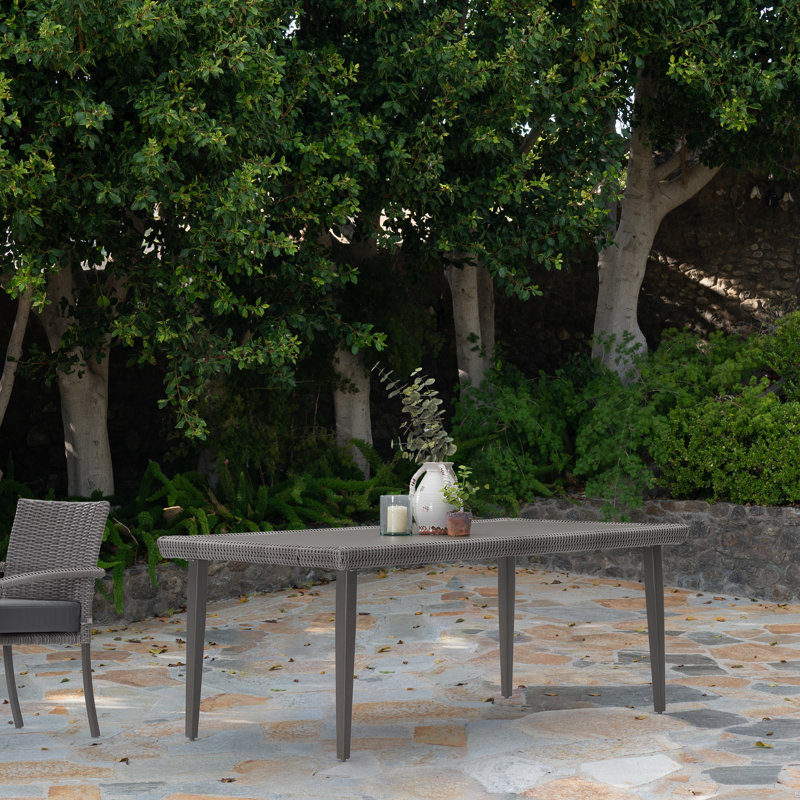 Castelli Rectangular Metal Outdoor Dining Table With Umbrella Hole , 78'' in. W 38'' in. D, Gray Frame/Gray Cushion