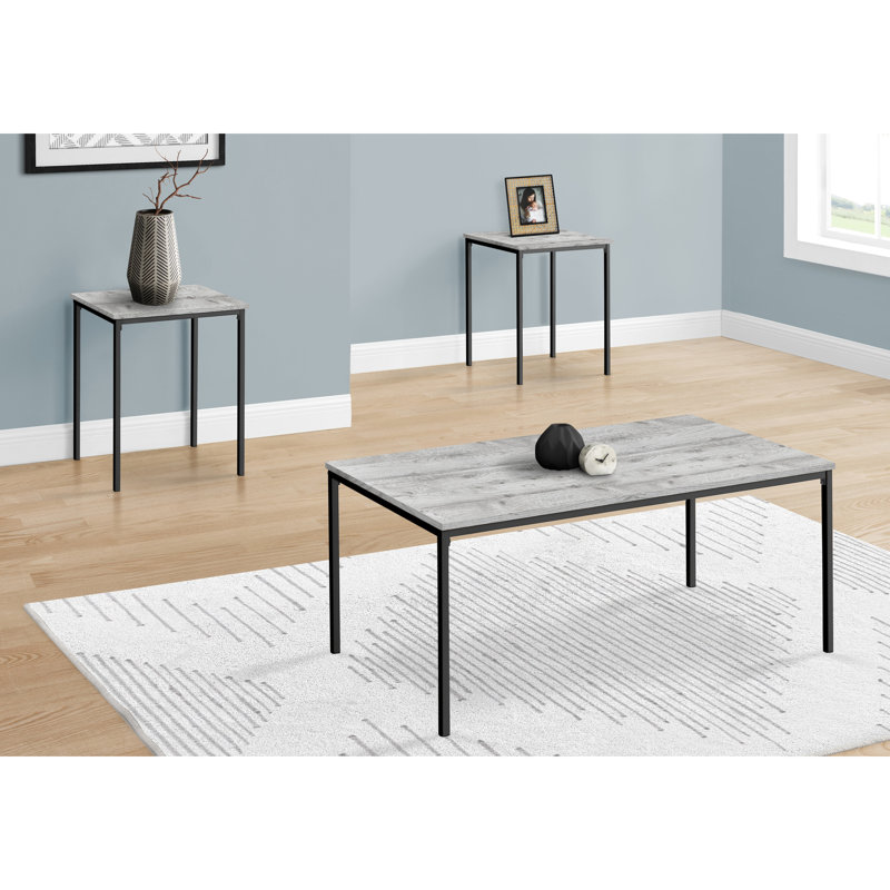3 tables avec stratifié gris et structure en métal noir robuste
