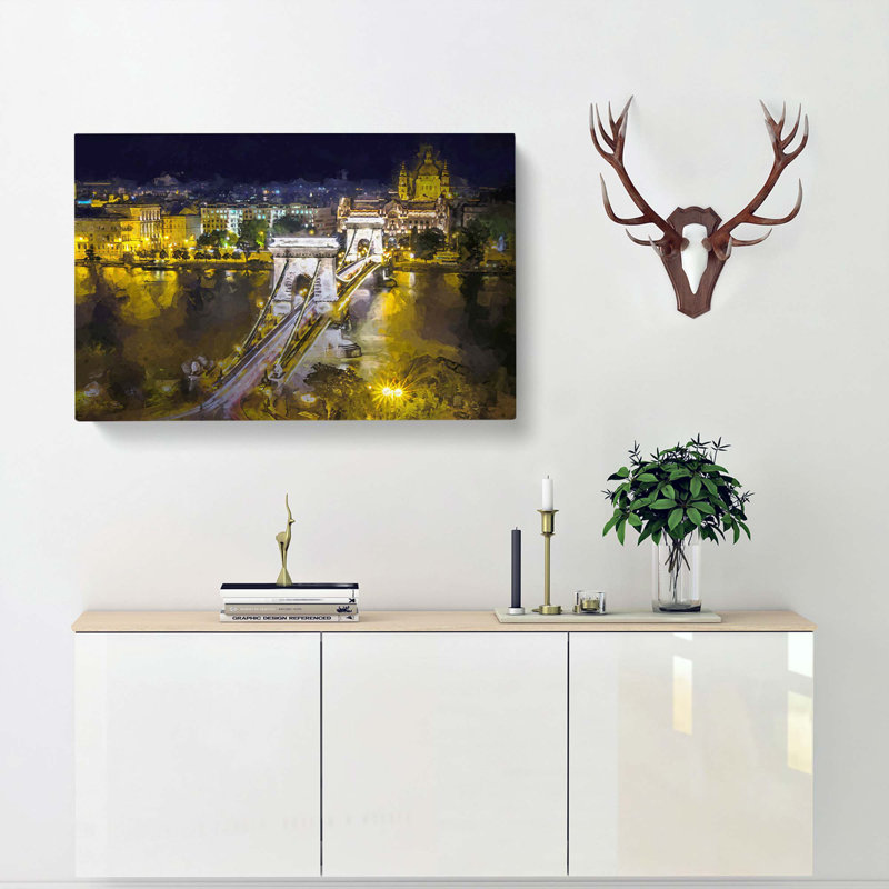 Chain Bridge In Budapest Hungary In Abstract - Wrapped Canvas Print, 60cm H x 91cm W x 3cm D