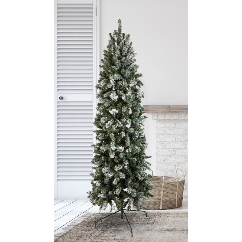 Arbre de Noël artificiel à charnière mince vert / blanc, 7 pi