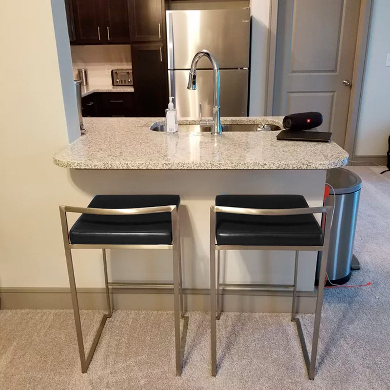 Tabouret Dayan blanc avec base chromée, Noir, Chrome