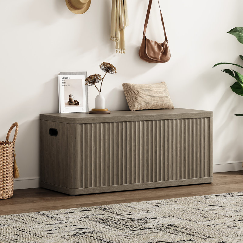 Cesiro 40.2"Modern Wood Bench, Multi-Functional With Hidden Storage, Gray Alder, Individual