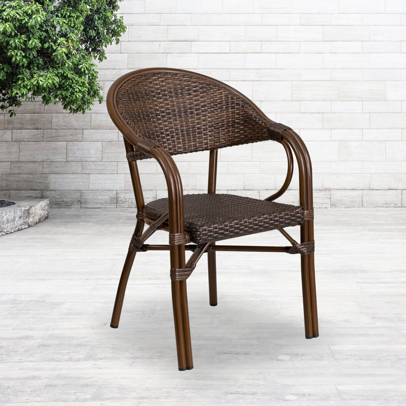 Shelie Rattan Restaurant Patio Chair with Bamboo-Aluminum Frame