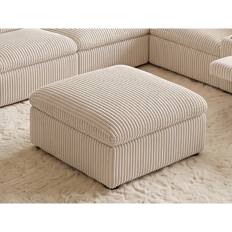 Jolett Upholstered Ottoman, Alabaster White Corduroy