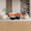 Table basse moderne en cuir clair avec plateau en marbre-750083610