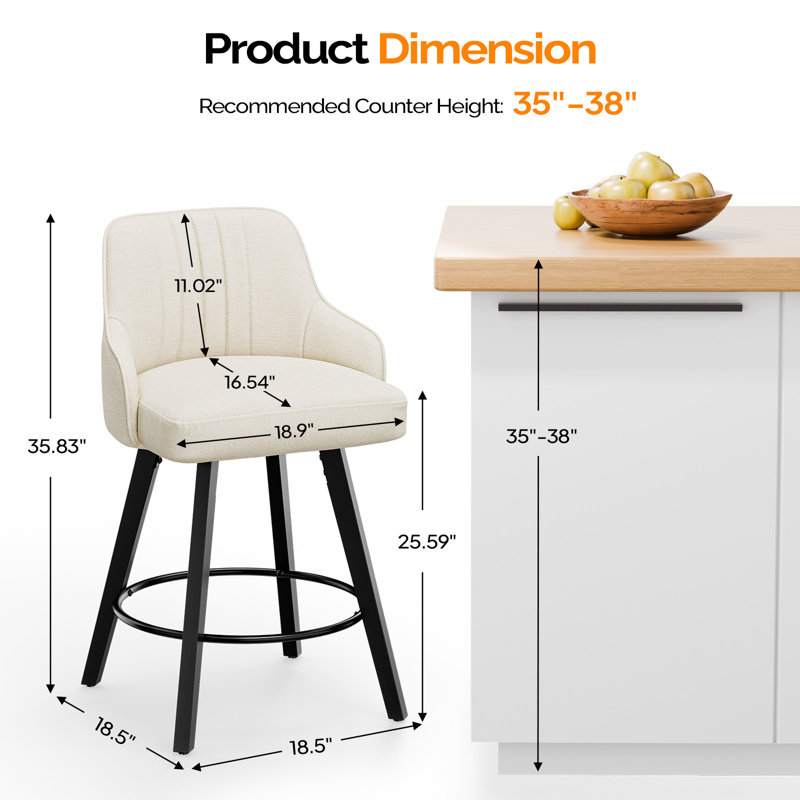 Modern Fabric Upholstered Swivel Bar Stool, Beige, 1