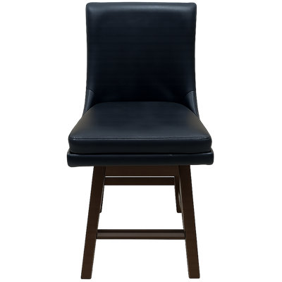 Swivel Bar Height Barstools Black Seat In Brown Finish, Set of 2