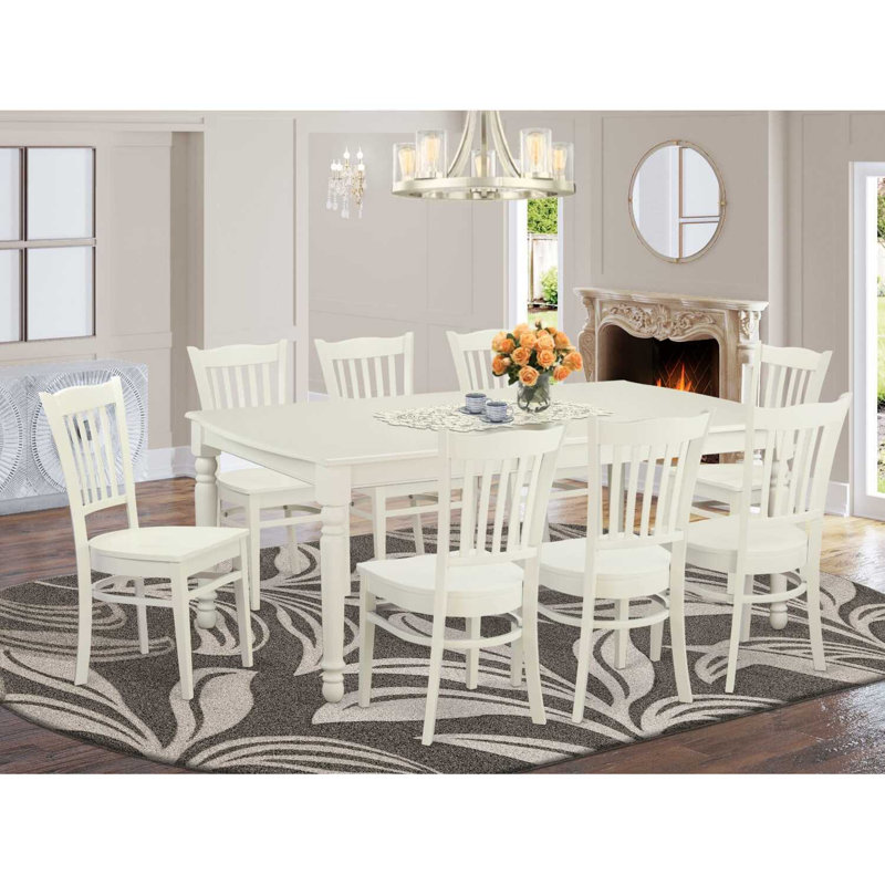  Ensemble de salle à manger 9 pièces - Table de cuisine avec 8 chaises - Table rectangulaire 42 po x 78 po - Finition lin blanc