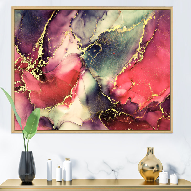 «Red Luxury Abstract Fluid Art II», reproduction sur toile, H 12 po x l 20 po x P 1 po, Cadre flottant en érable