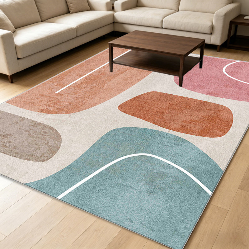 Peach Pink Abstract Shapes carpet-easy to clean, machine-washable, soft and comfortable; suitable for door mats, kitchens, living rooms, bedrooms, corridors, and laundry areas. Easy to clean, durable carpet for home decoration.