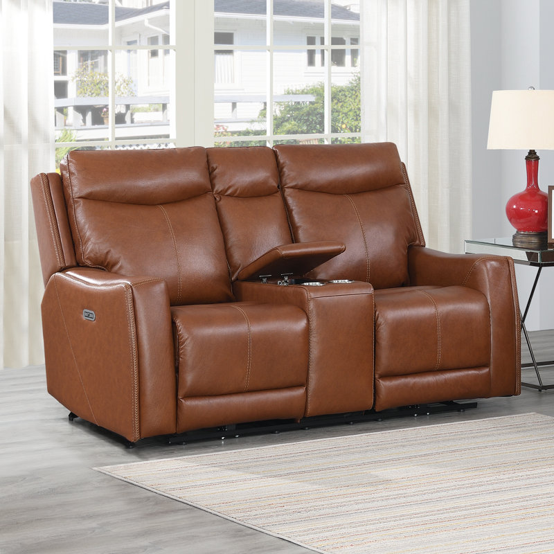 Aoosaf Upholstered 72.5'' Reclining Loveseat, Caramel Leather Match